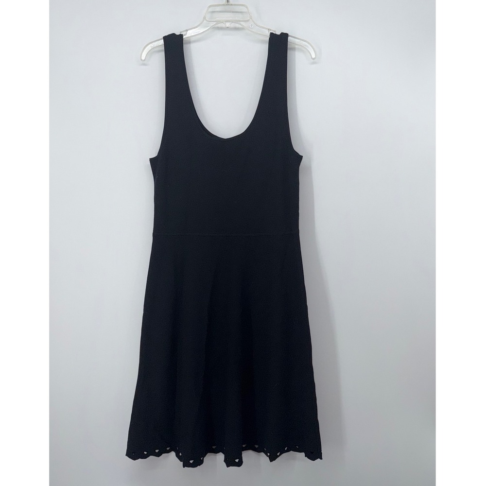 Ann Taylor Black Knit Fit and Flare Scalloped Hem Scoop Neck Dress Womens Medium